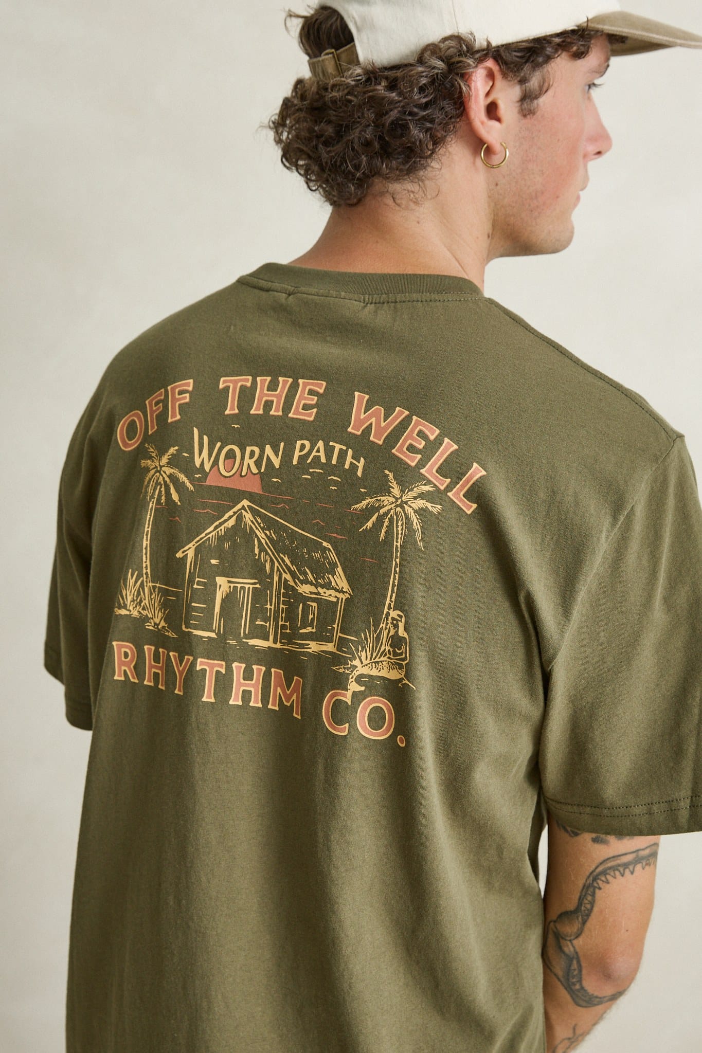 Rhythm Mens Rhythm Mens Worn Path SS T-Shirt - Olive Rhythm Mens Worn Path SS T-Shirt Olive Splash Swimwear Mens Tee
