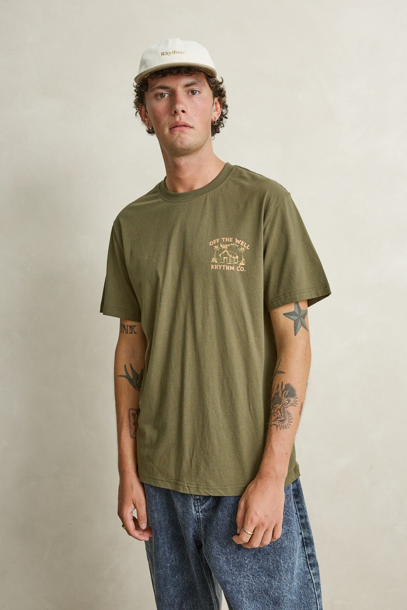 Rhythm Mens Rhythm Mens Worn Path SS T-Shirt - Olive CD26M-PT04-OLI-S Rhythm Mens Worn Path SS T-Shirt Olive Splash Swimwear Mens Tee S 9360397464382