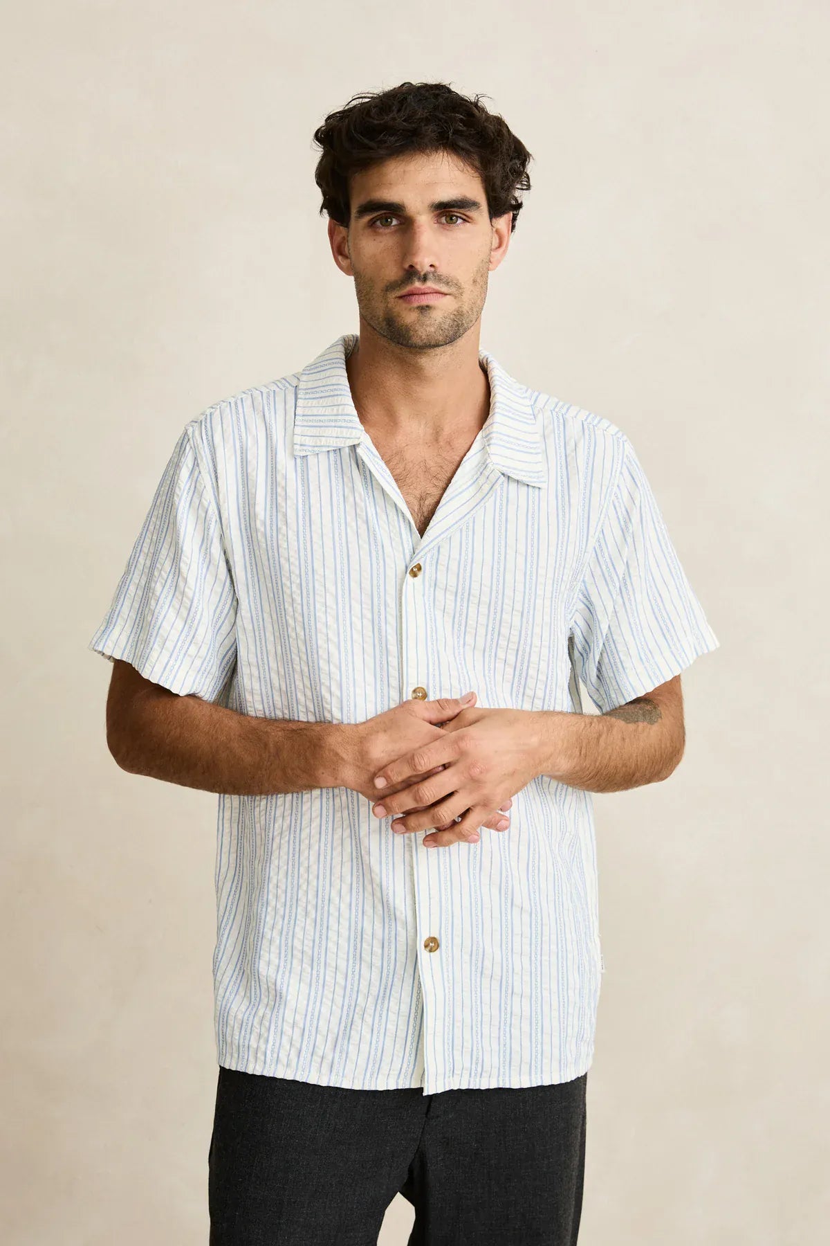 Rhythm Mens Rhythm Novelty Stripe SS Shirt - White Rhythm Novelty Stripe SS Shirt - White Splash Swimwear Mens Shirt