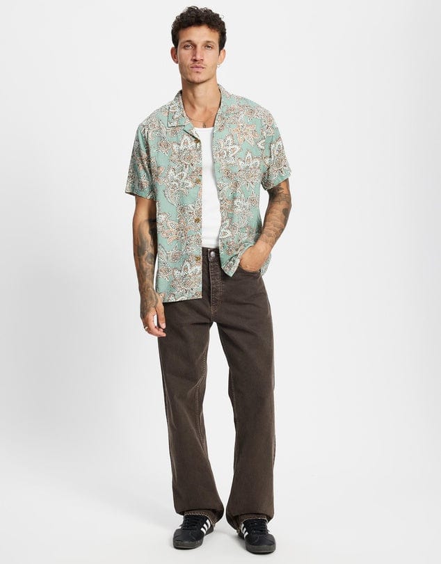 Rhythm Mens Rhythm Paisley SS Shirt - Green Tea Rhythm Paisley SS Shirt - Green Tea Splash Swimwear Mens