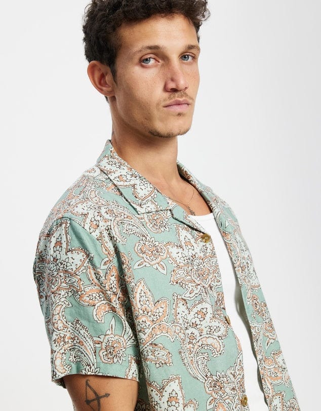 Rhythm Mens Rhythm Paisley SS Shirt - Green Tea Rhythm Paisley SS Shirt - Green Tea Splash Swimwear Mens