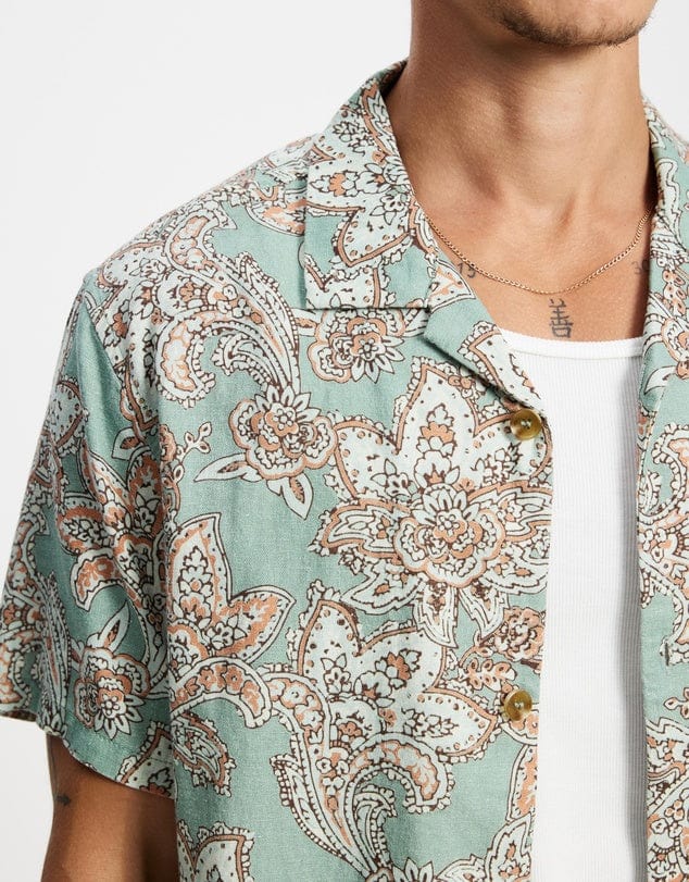 Rhythm Mens Rhythm Paisley SS Shirt - Green Tea Rhythm Paisley SS Shirt - Green Tea Splash Swimwear Mens