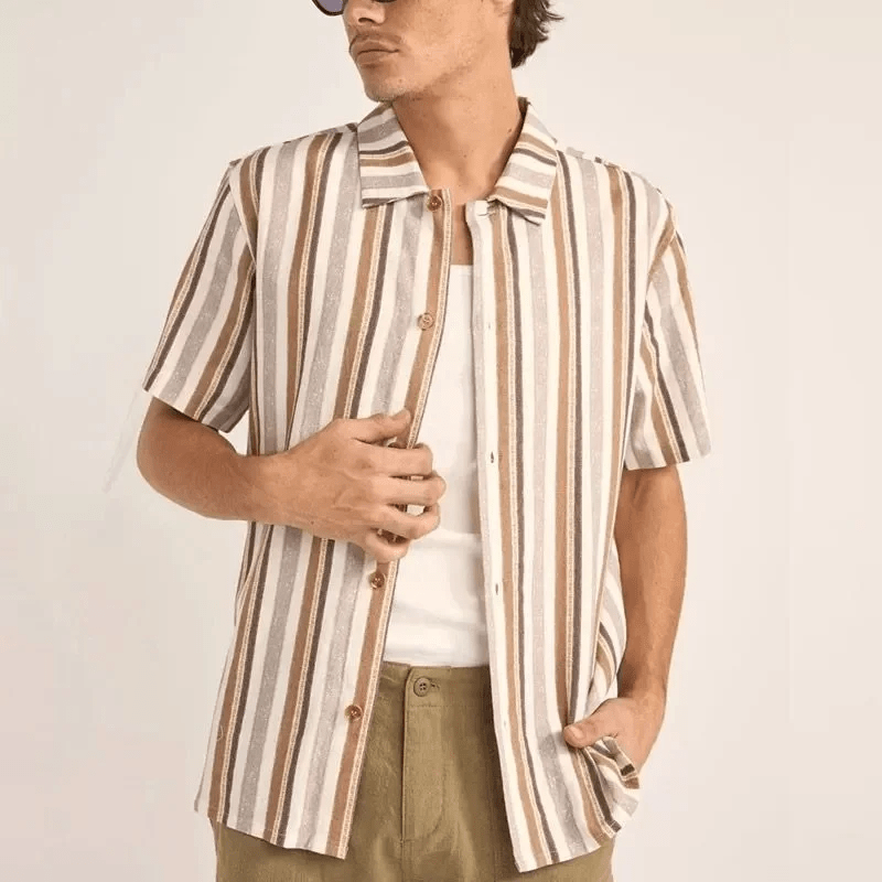 Rhythm Mens Rhythm Paisley Stripe SS Shirt - Cedar Rhythm Paisley Stripe SS Shirt - Cedar Splash Swimwear Mens