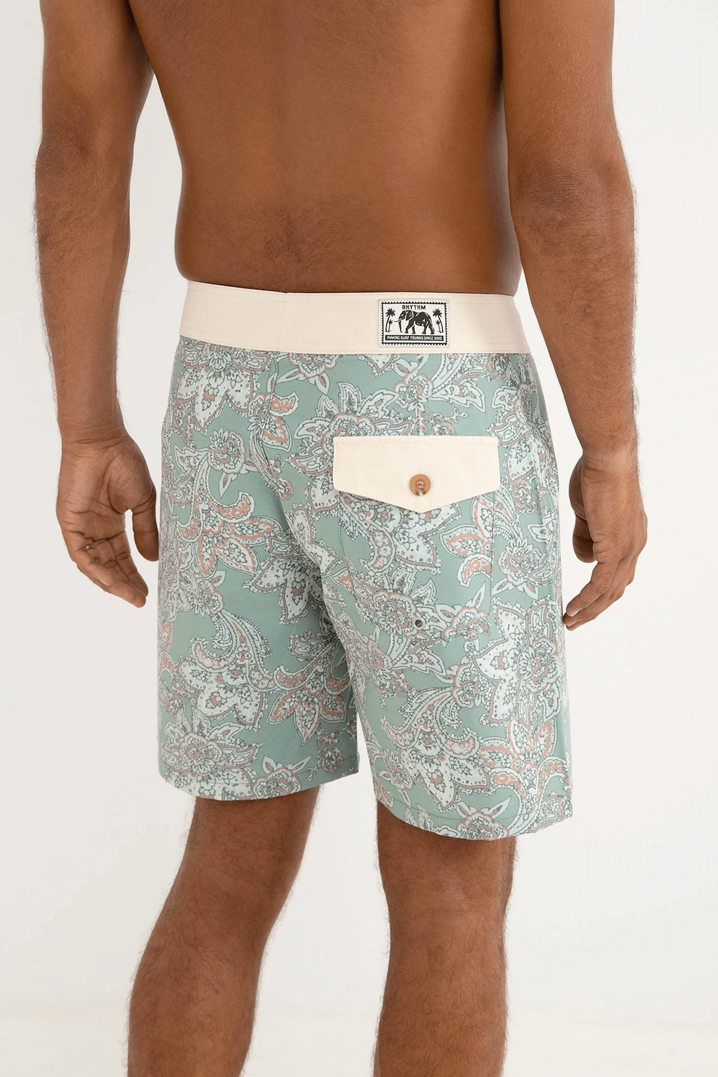 Rhythm Mens Rhythm Paisley Trunk - Green Tea Rhythm Paisley Trunk - Green Tea Splash Swimwear Mens Shorts