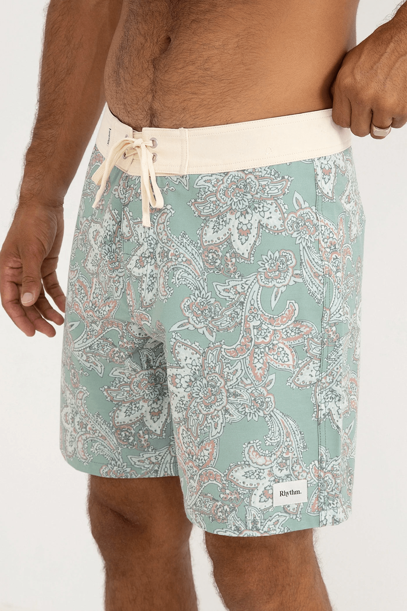 Rhythm Mens Rhythm Paisley Trunk - Green Tea Rhythm Paisley Trunk - Green Tea Splash Swimwear Mens Shorts