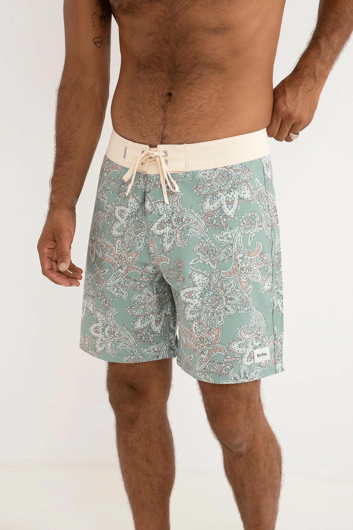 Rhythm Mens Rhythm Paisley Trunk - Green Tea Rhythm Paisley Trunk - Green Tea Splash Swimwear Mens Shorts