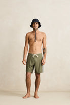 Rhythm Mens Rhythm Panel Stripe Trunk - Olive Rhythm Panel Stripe Trunk - Olive Splash Swimwear Mens Shorts