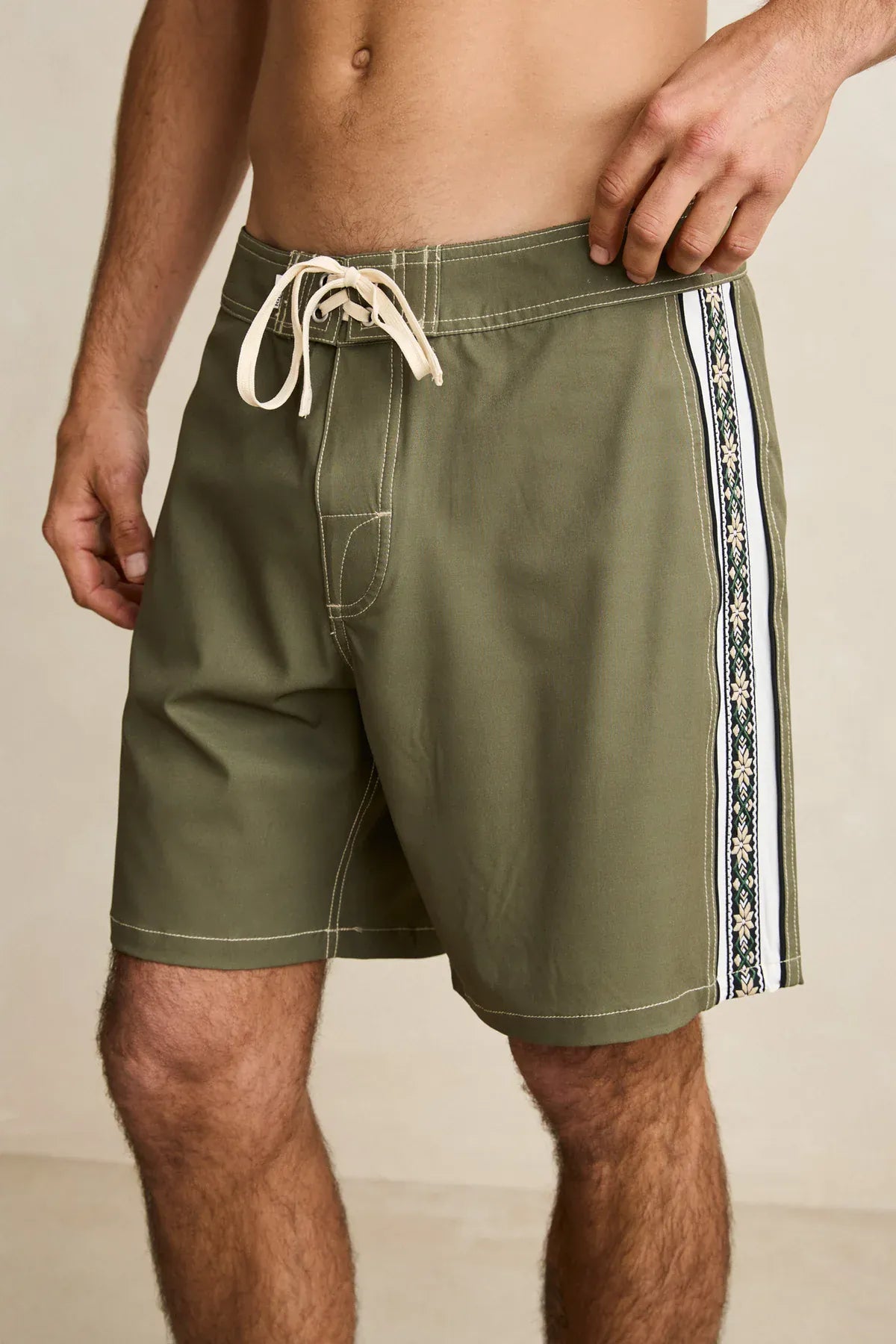 Rhythm Mens Rhythm Panel Stripe Trunk - Olive Rhythm Panel Stripe Trunk - Olive Splash Swimwear Mens Shorts