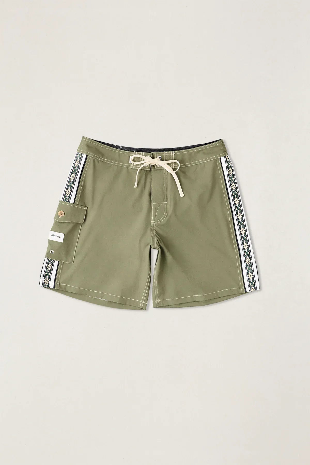 Rhythm Mens Rhythm Panel Stripe Trunk - Olive Rhythm Panel Stripe Trunk - Olive Splash Swimwear Mens Shorts