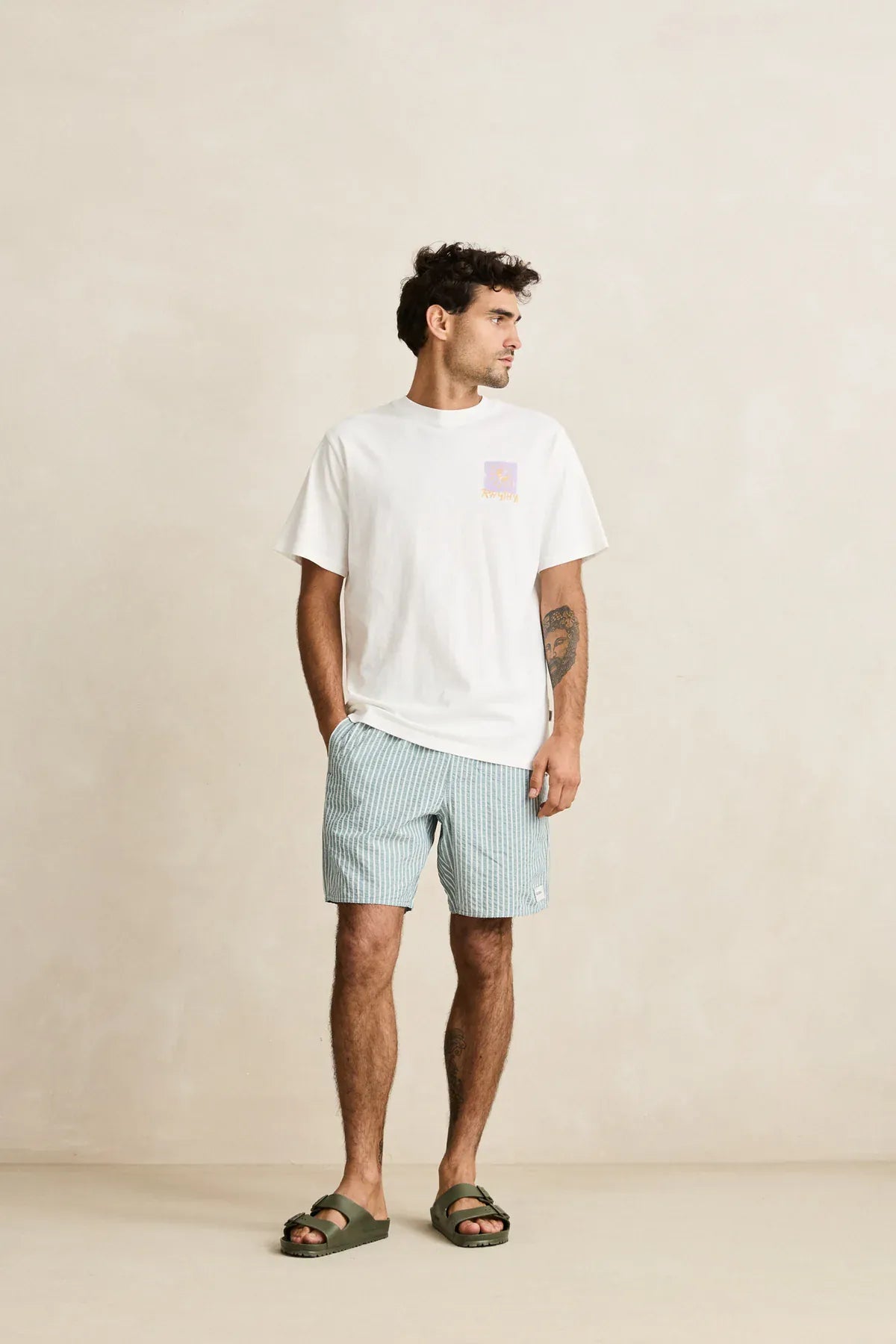 Rhythm Mens Rhythm Seersucker Stripe Jam - Pine Rhythm Seersucker Stripe Jam - Pine Splash Swimwear Mens Shorts