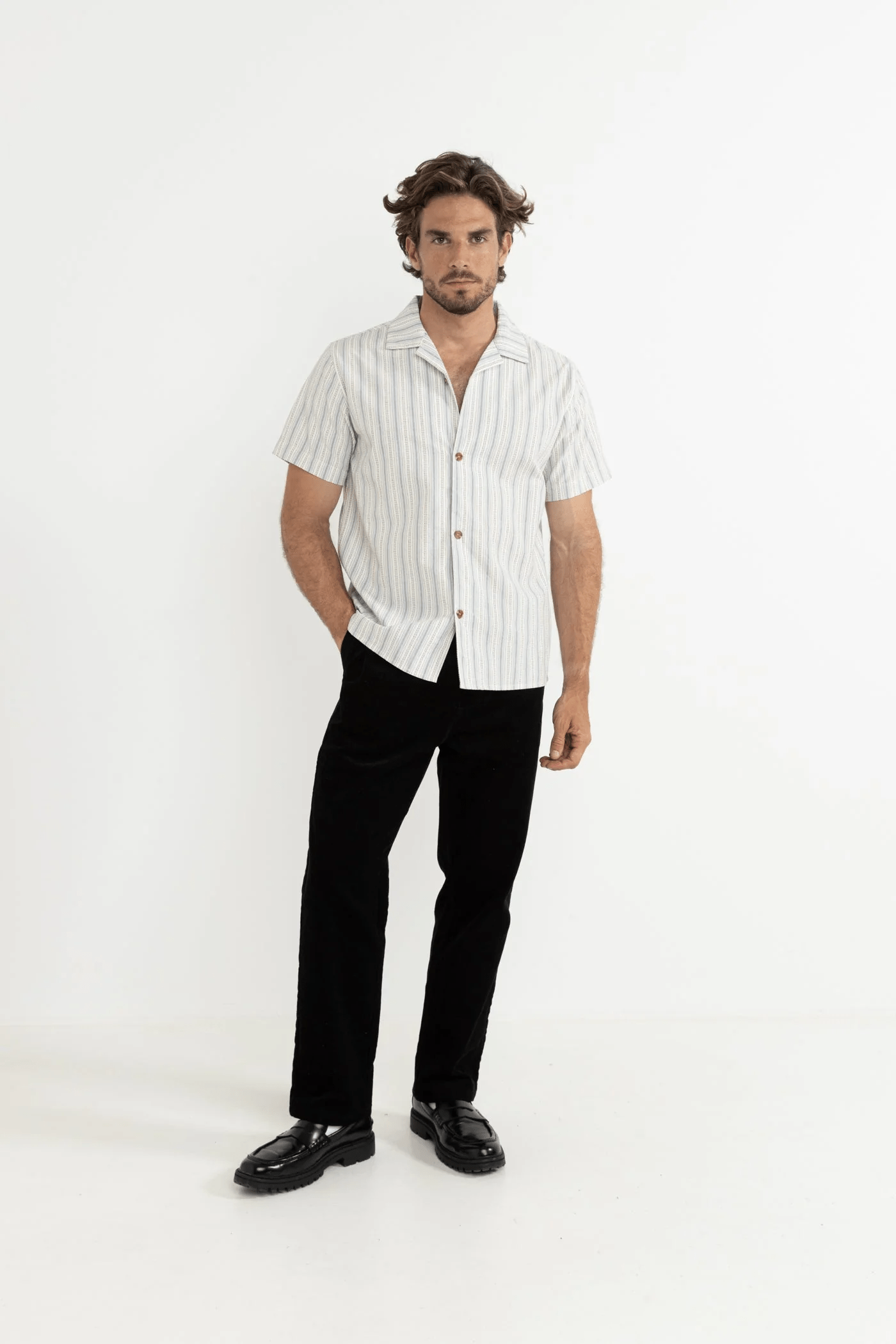 Rhythm Mens Rhythm Vacation Stripe SS Shirt - Natural Rhythm Vacation Stripe SS Shirt - Natural Splash Swimwear Mens