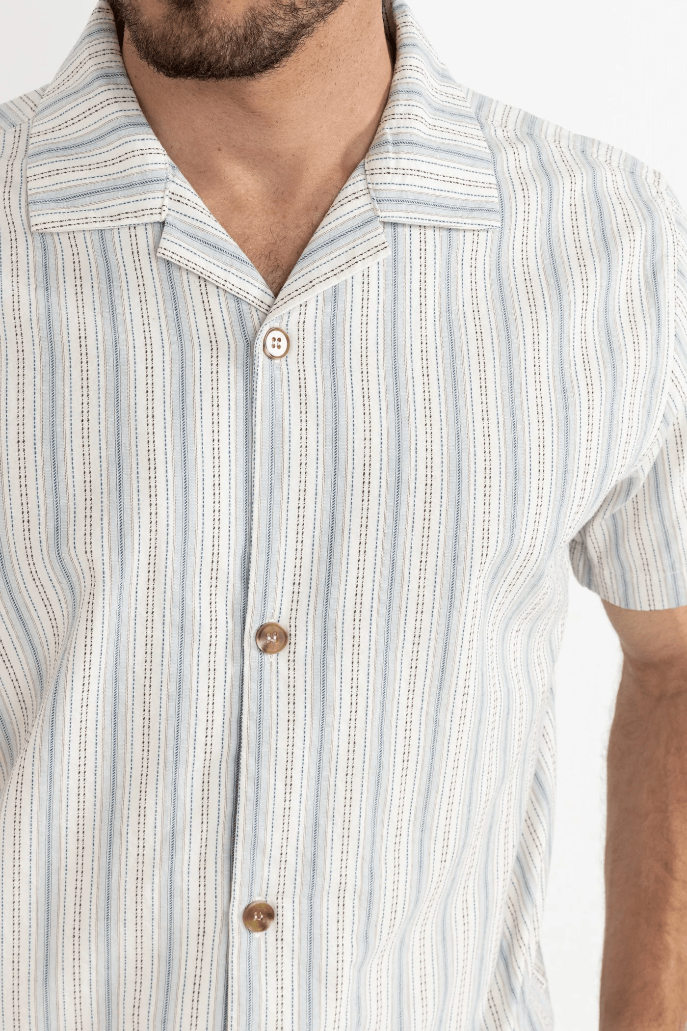 Rhythm Mens Rhythm Vacation Stripe SS Shirt - Natural Rhythm Vacation Stripe SS Shirt - Natural Splash Swimwear Mens