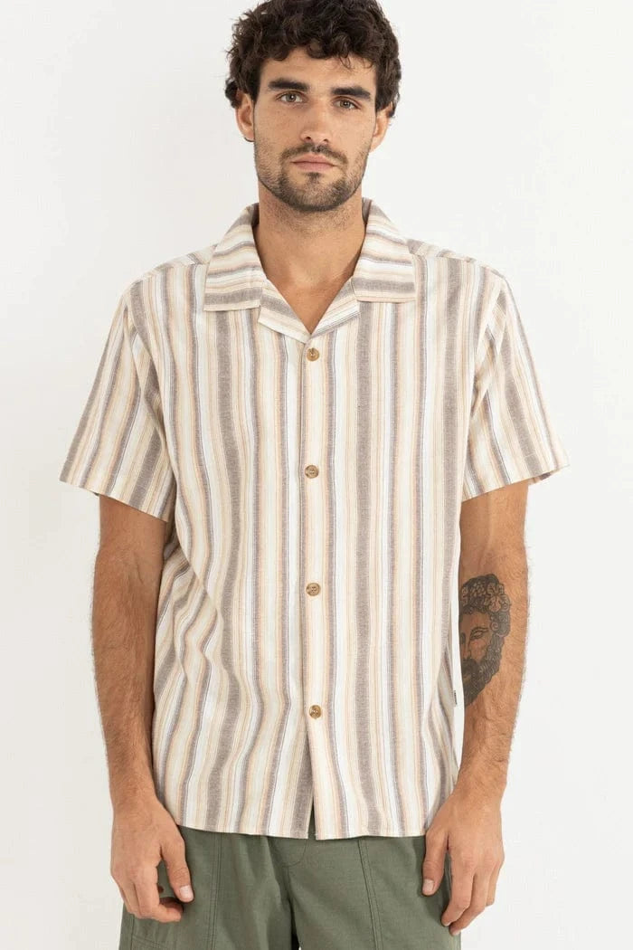 Rhythm Mens Rhythm Vacation Stripe SS Shirt - Tobacco Rhythm Vacation Stripe SS Shirt - Tobacco Splash Swimwear Mens