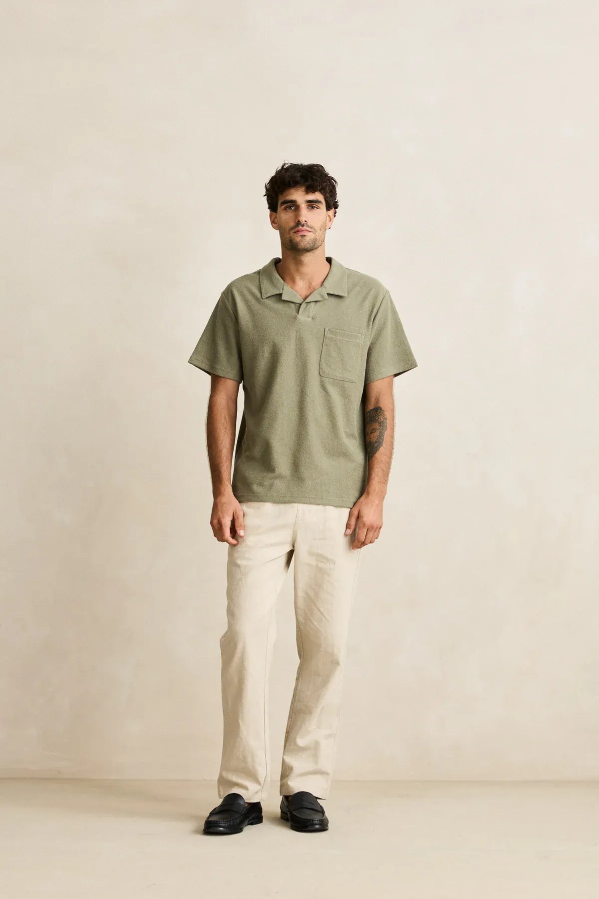 Rhythm Mens Rhythm Vintage Terry Polo - Sage Rhythm Vintage Terry Polo - Sage Splash Swimwear Mens Clothing