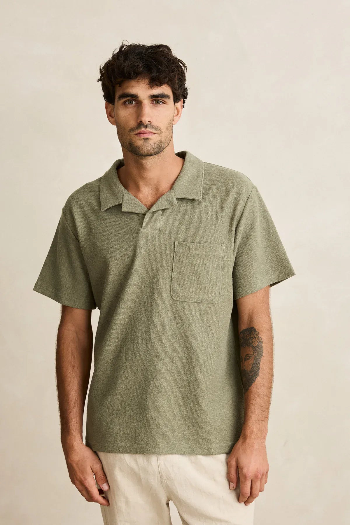 Rhythm Mens Rhythm Vintage Terry Polo - Sage Rhythm Vintage Terry Polo - Sage Splash Swimwear Mens Clothing
