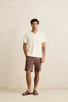 Rhythm Mens Rhythm Worn Path Textured Linen Short - Oak Rhythm Worn Path Textured Linen Short - Oak Splash Swimwear Mens Shorts