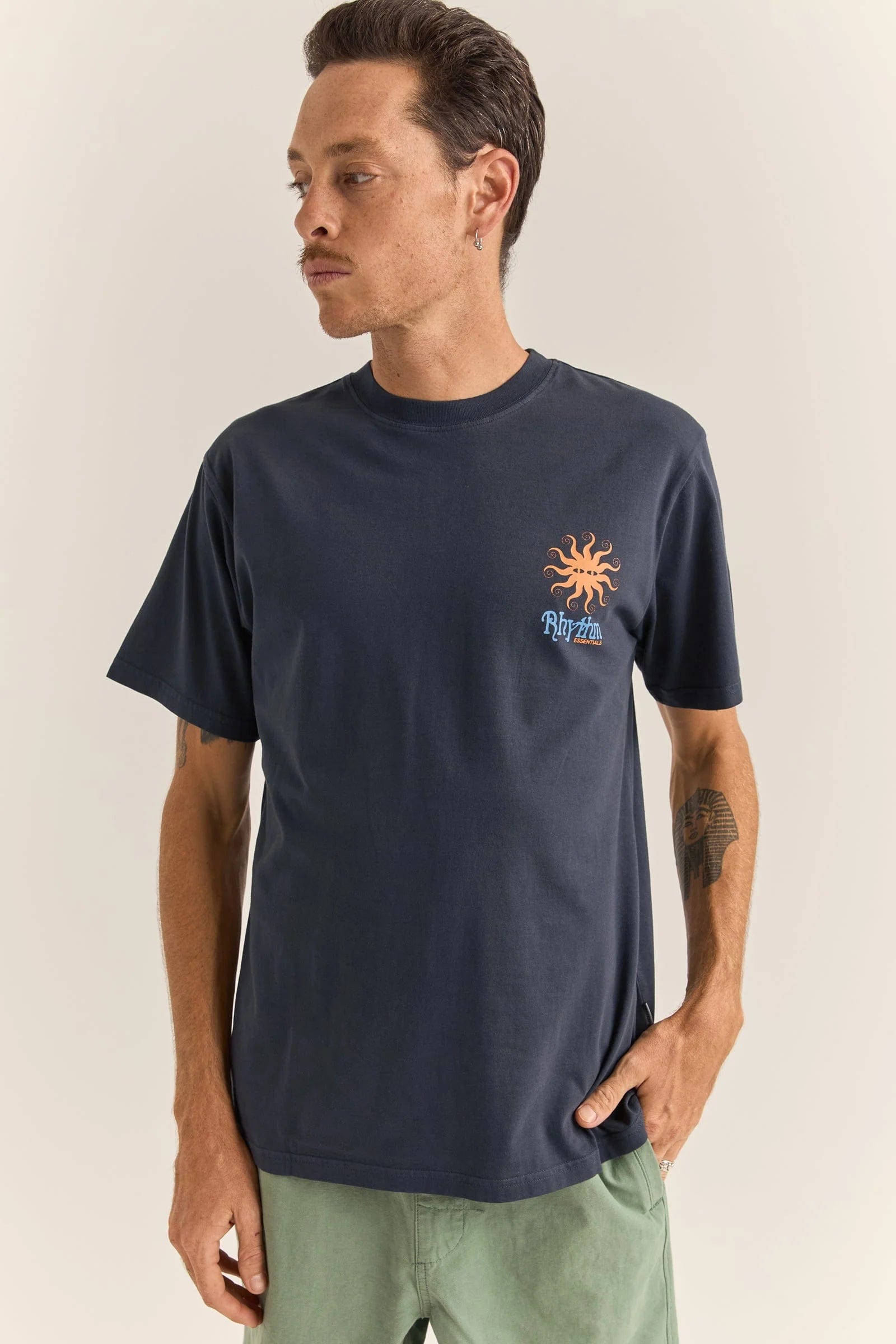 Rhythm Mens Sun Vintage Short Sleeve T-Shirt - Navy Rhythm Sun Vintage Short Sleeve T-Shirt - Navy Splash Swimwear Mens Clothing