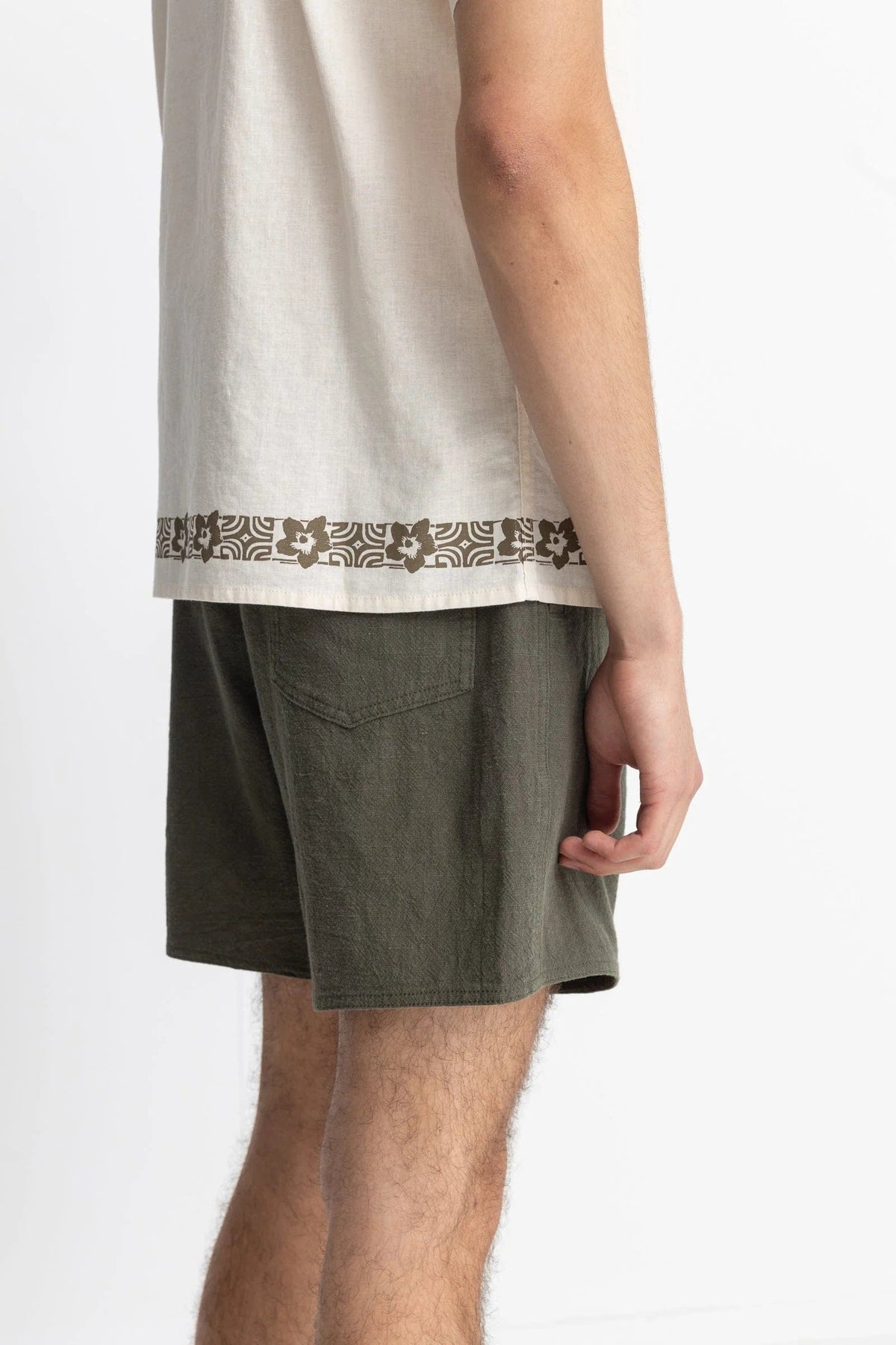 Rhythm Mens Textured Linen Jam - Olive Rhythm Textured Linen Jam - Olive Splash Swimwear Mens