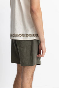 Rhythm Mens Textured Linen Jam - Olive Rhythm Textured Linen Jam - Olive Splash Swimwear Mens