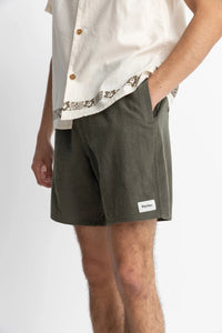 Rhythm Mens Textured Linen Jam - Olive Rhythm Textured Linen Jam - Olive Splash Swimwear Mens