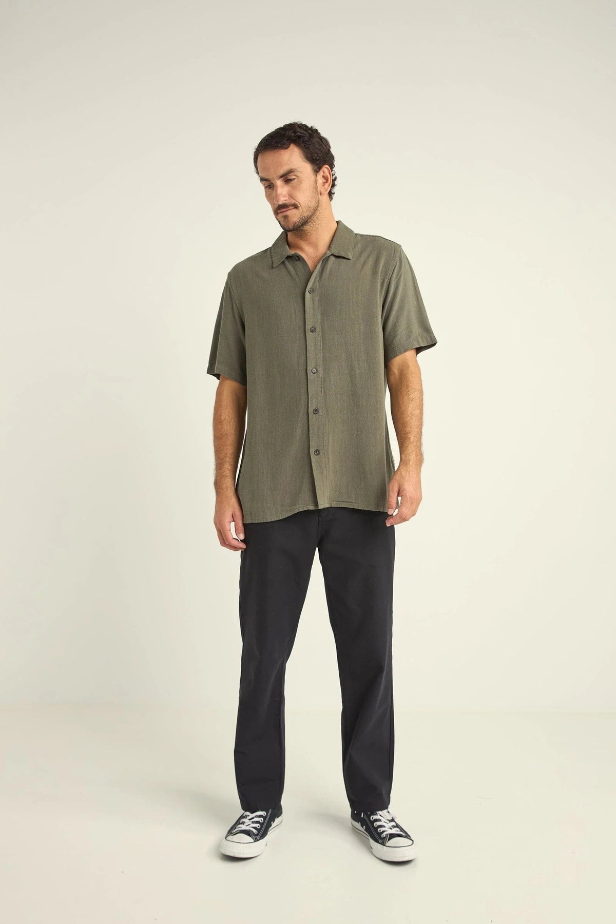 Rhythm Mens Textured Linen Ss Shirt - Olive Rhythm Textured Linen Ss Shirt Olive Splash Swimwear Mens