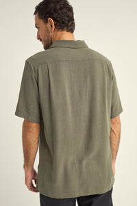 Rhythm Mens Textured Linen Ss Shirt - Olive Rhythm Textured Linen Ss Shirt Olive Splash Swimwear Mens