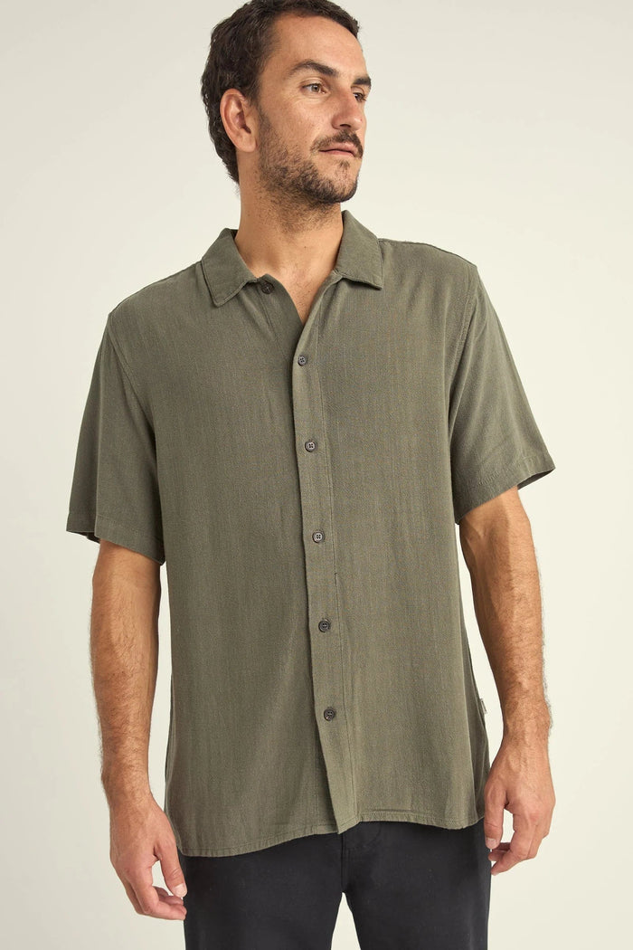 Rhythm Mens Textured Linen Ss Shirt - Olive Rhythm Textured Linen Ss Shirt Olive Splash Swimwear Mens