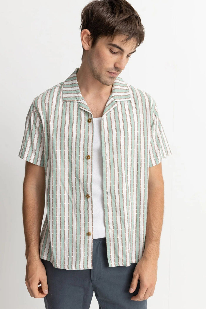 Rhythm Mens Vacation Stripe SS Shirt 0124M-WT16-SEA Rhythm Vacation Stripe Ss Shirt - Natural Splash Swimwear Sea / XS 1000018020