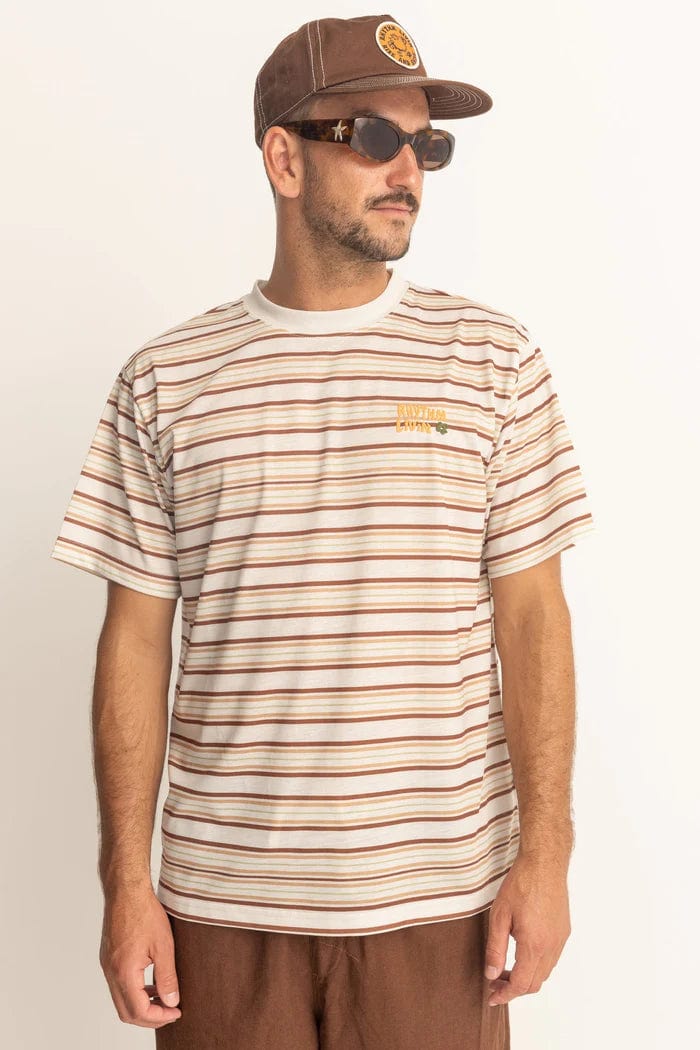 Rhythm Mens Mens Vintage Stripe Ss T Shirt - Natural Rhythm Vintage Stripe Ss T Shirt - Natural