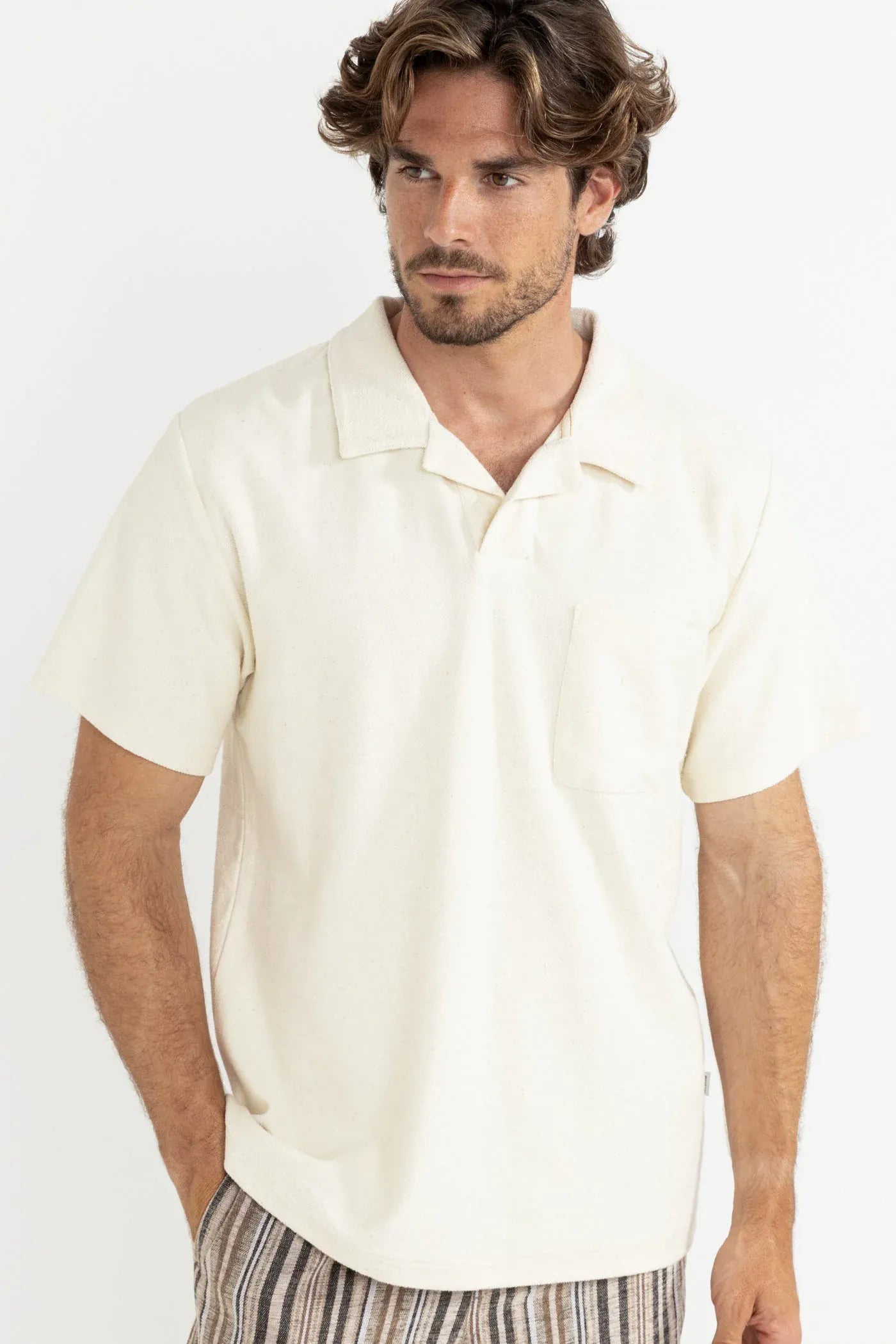Rhythm Rhythm Vintage Terry Polo - Natural Rhythm Vintage Terry Polo - Natural Splash Swimwear Tops