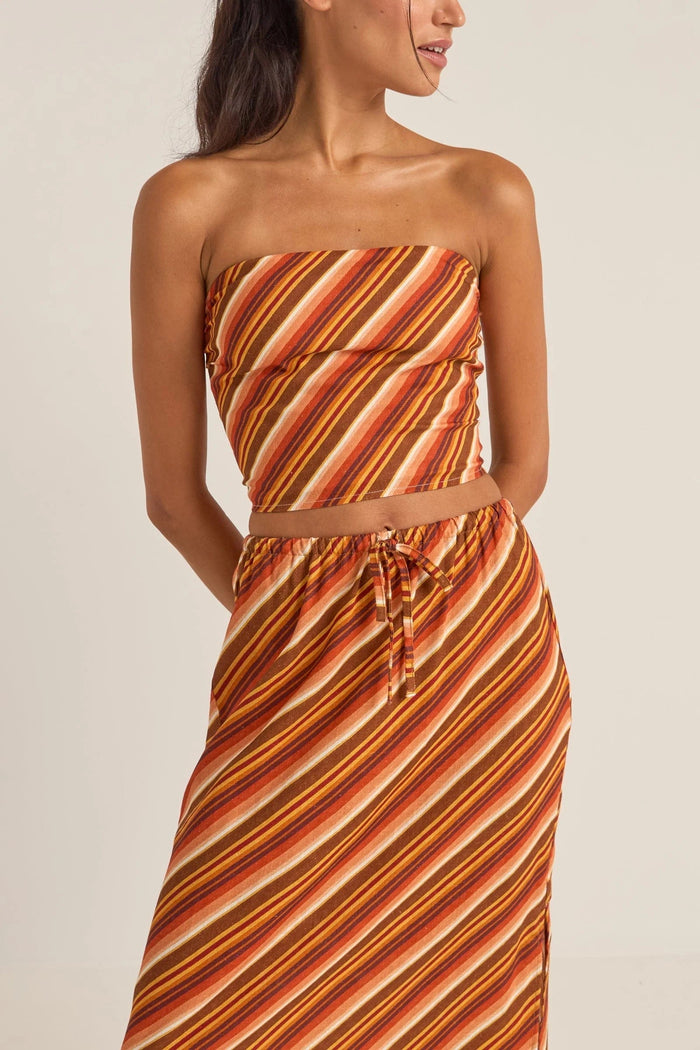 Rhythm Womens Chica Stripe Strapless Top - Brown Rhythm Chica Stripe Strapless Top - Brown Splash Swimwear Womens Clothing