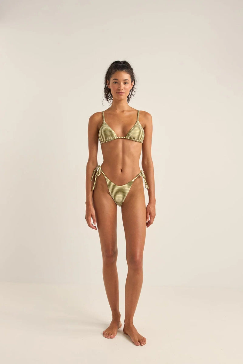 Rhythm Womens Cove Stripe Tie Side Hi Cut Pant - Olive Rhythm Cove Stripe Tie Side Hi Cut Pant - Olive Splash Swimwear