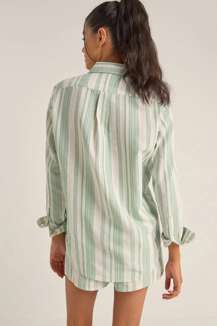 Rhythm Womens Dinero Stripe Beach Shirt - Green Rhythm Dinero Stripe Beach Shirt - Green Splash Swimwear Womens Clothing