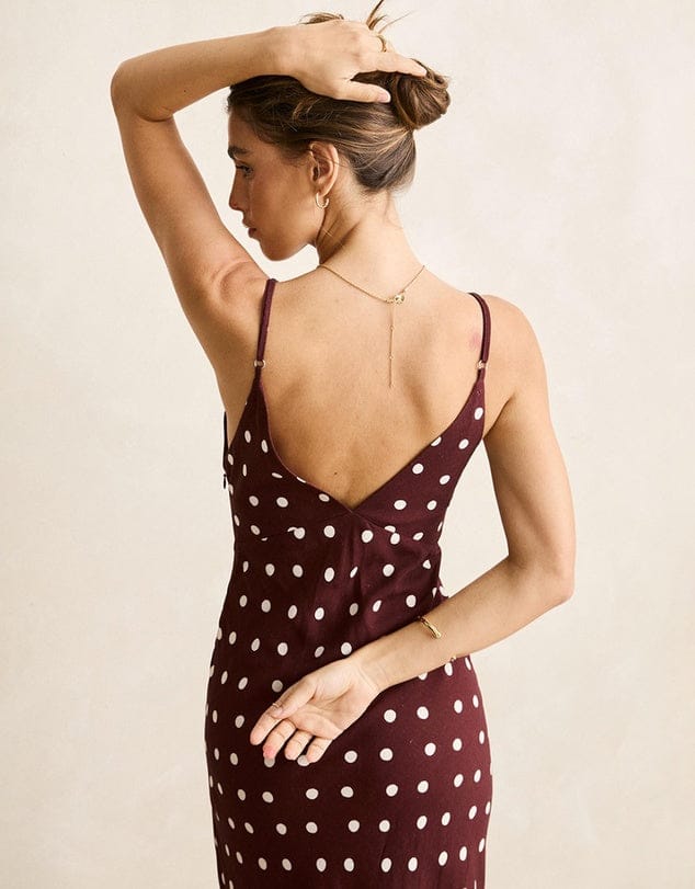 Rhythm Womens Polka Dot Bias Midi Dress - Cafe Polka Dot Bias Midi Dress - Cafe Splash Swimwear