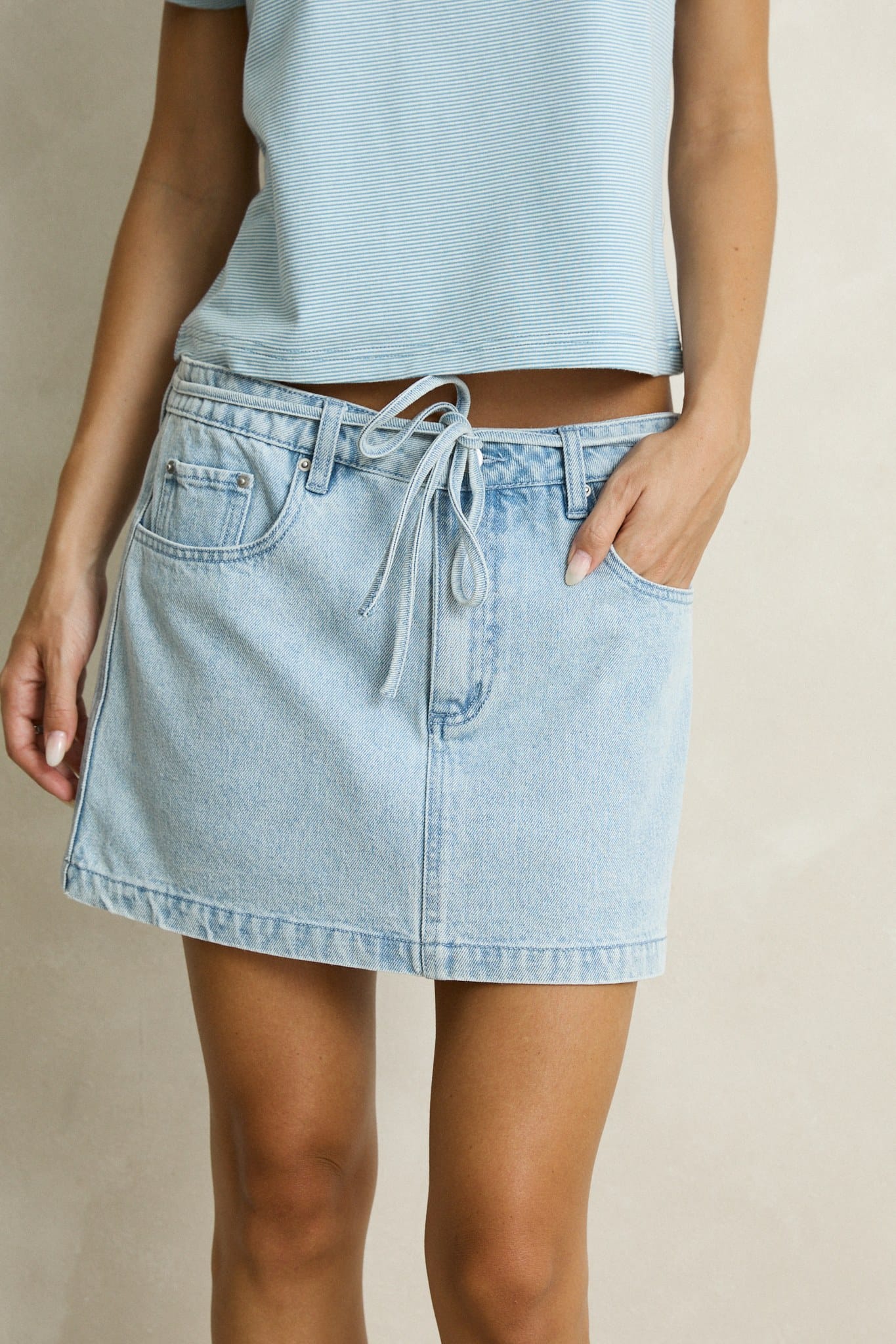 Rhythm Womens Rhythm Charlie Low Rise Mini Skirt - Light Wash CD26W-SK01-LTW-8 Rhythm Charlie Low Rise Mini Skirt Light Wash Splash Swimwear Skirt 8 9360397469783