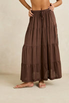 Rhythm Womens Rhythm Classic Tiered Maxi Skirt - Chocolate Rhythm Classic Tiered Maxi Skirt - Chocolate Splash Swimwear Skirts