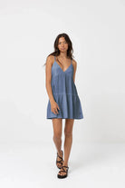 Rhythm Womens Rhythm Classic Tiered Mini Dress - Steel Blue Rhythm Classic Tiered Mini Dress - Steel Blue Splash Swimwear Dresses