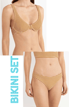 Rhythm Womens Rhythm Cove Stripe Underwire Top & Pant Bikini Set - Caramel Rhythm Cove Stripe Underwire Top & Pant Bikini Set - Caramel Splash Swimwear Bikini Set