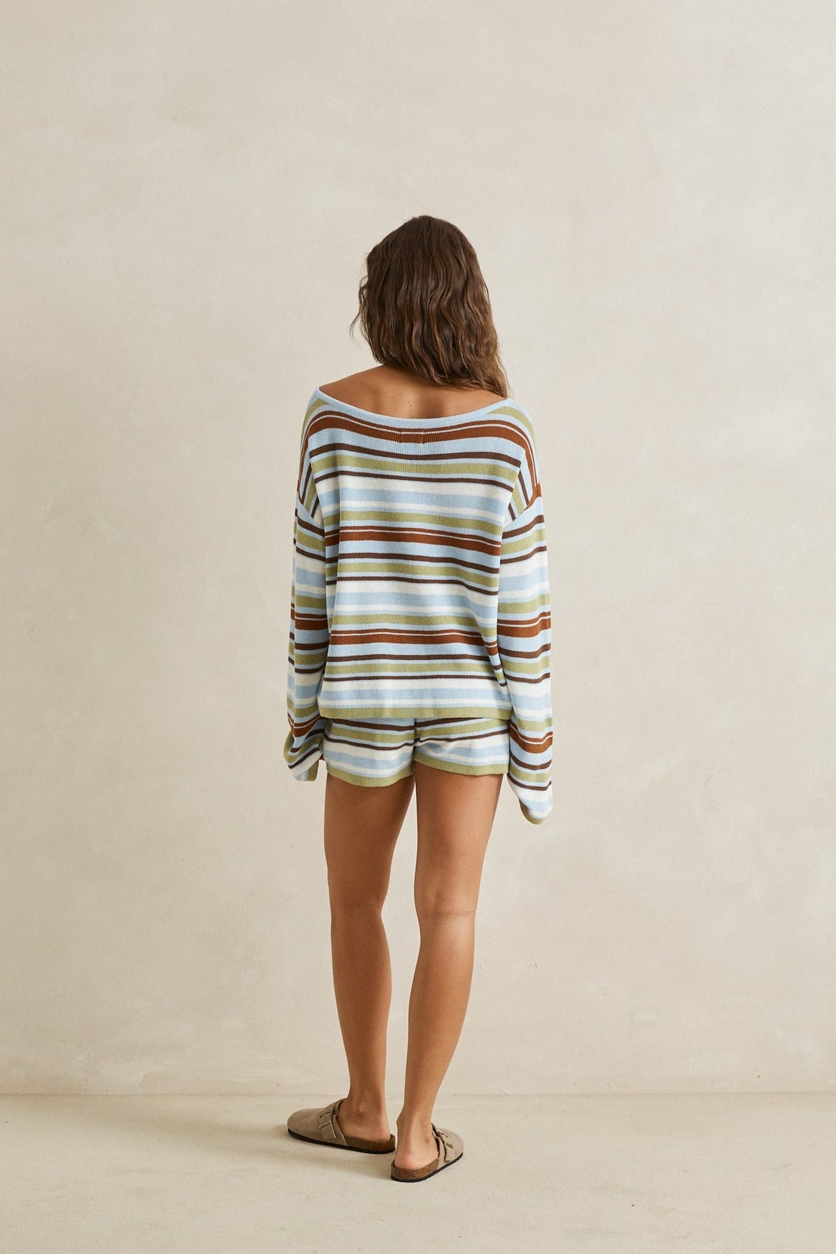 Rhythm Womens Rhythm Frankie Stripe Knit Short - Marine Green Rhythm Frankie Stripe Knit Short Marine Green Splash Swimwear Shorts