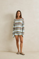 Rhythm Womens Rhythm Frankie Stripe Knit Short - Marine Green Rhythm Frankie Stripe Knit Short Marine Green Splash Swimwear Shorts