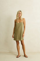 Rhythm Womens Rhythm Linen Lace Slip Mini Dress - Olive Rhythm Linen Lace Slip Mini Dress Olive Splash Swimwear Dresses