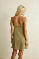 Rhythm Womens Rhythm Linen Lace Slip Mini Dress - Olive Rhythm Linen Lace Slip Mini Dress Olive Splash Swimwear Dresses