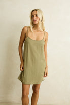 Rhythm Womens Rhythm Linen Lace Slip Mini Dress - Olive CD26W-DR02-OLI-6 Rhythm Linen Lace Slip Mini Dress Olive Splash Swimwear Dresses 6 9360397468090