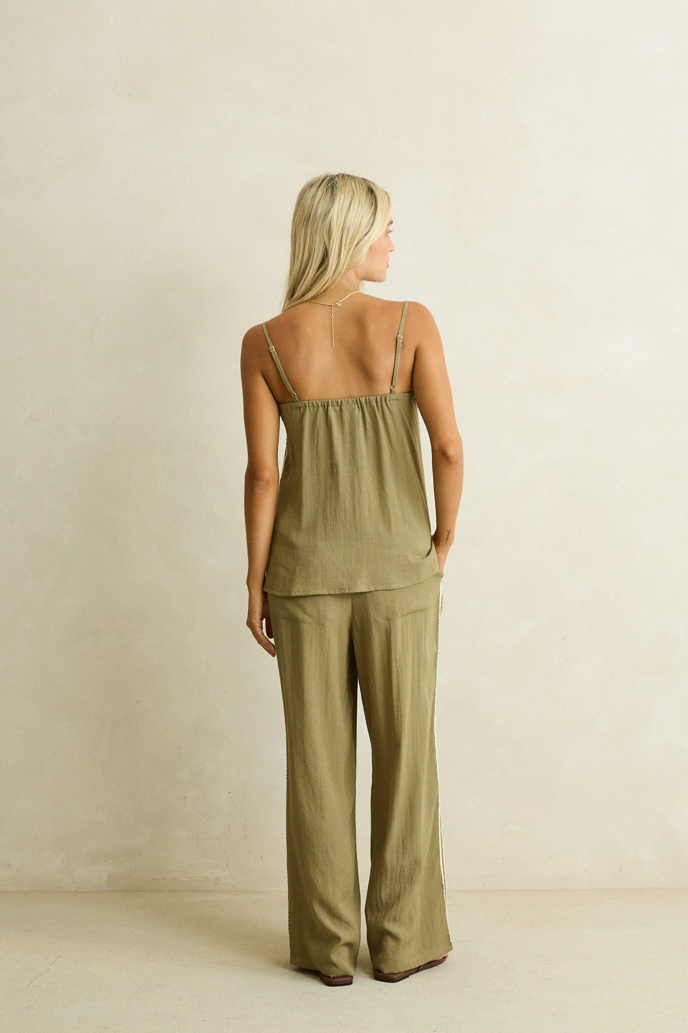 Rhythm Womens Rhythm Linen Lace Track Pant - Olive Rhythm Linen Lace Track Pant Olive Splash Swimwear Womens Pants
