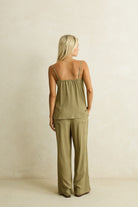 Rhythm Womens Rhythm Linen Lace Track Pant - Olive Rhythm Linen Lace Track Pant Olive Splash Swimwear Womens Pants