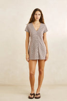 Rhythm Womens Rhythm London Check Button Front Mini Dress - Chocolate Rhythm London Check Button Front Mini Dress - Chocolate Splash Swimwear Dresses