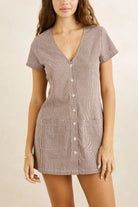 Rhythm Womens Rhythm London Check Button Front Mini Dress - Chocolate Rhythm London Check Button Front Mini Dress - Chocolate Splash Swimwear Dresses