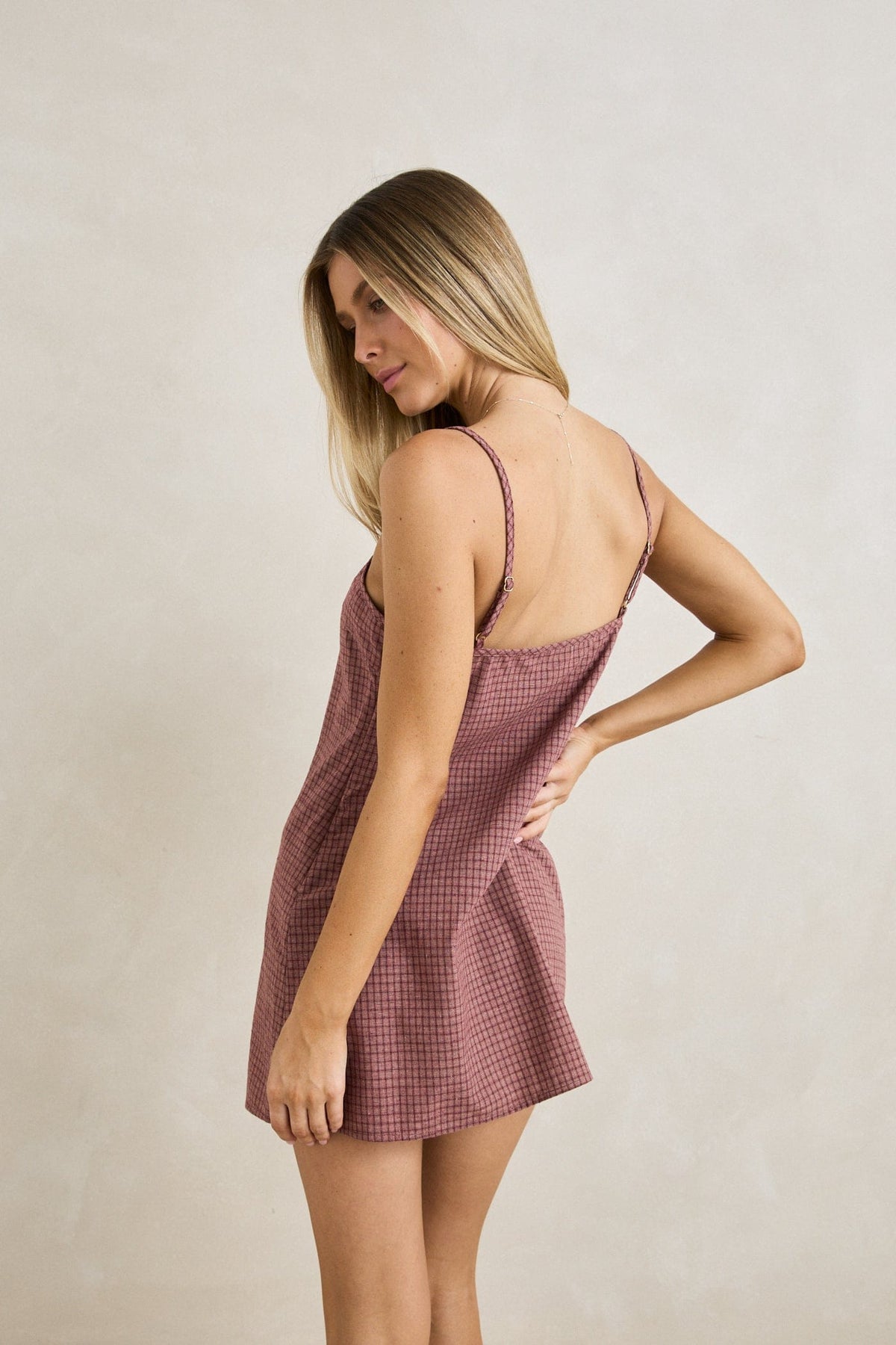 Rhythm Womens Rhythm Lucy Check Slip Mini Dress - Rust Rhythm Lucy Check Slip Mini Dress Rust Splash Swimwear Dresses