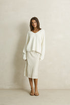 Rhythm Womens Rhythm Maisy Midi Skirt - Cream Rhythm Maisy Midi Skirt Cream Splash Swimwear Skirt
