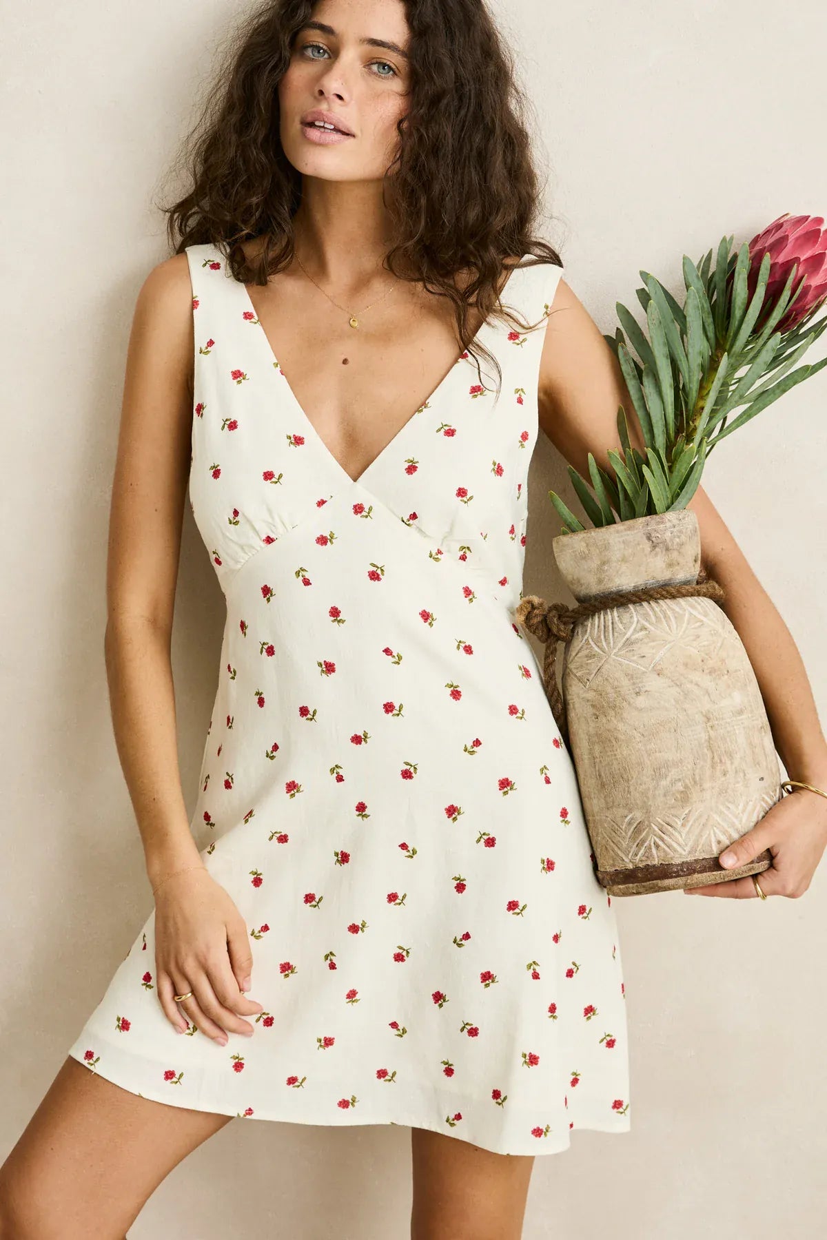 Rhythm Womens Rhythm Mila Floral Mini Dress - Cream Rhythm Mila Floral Mini Dress - Cream Splash Swimwear Mini Dress